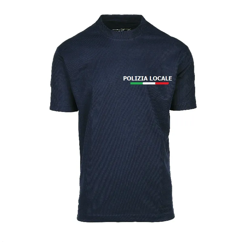 T-shirt tattica polizia locale materiale tecnico no stiro con velcro al braccio blu