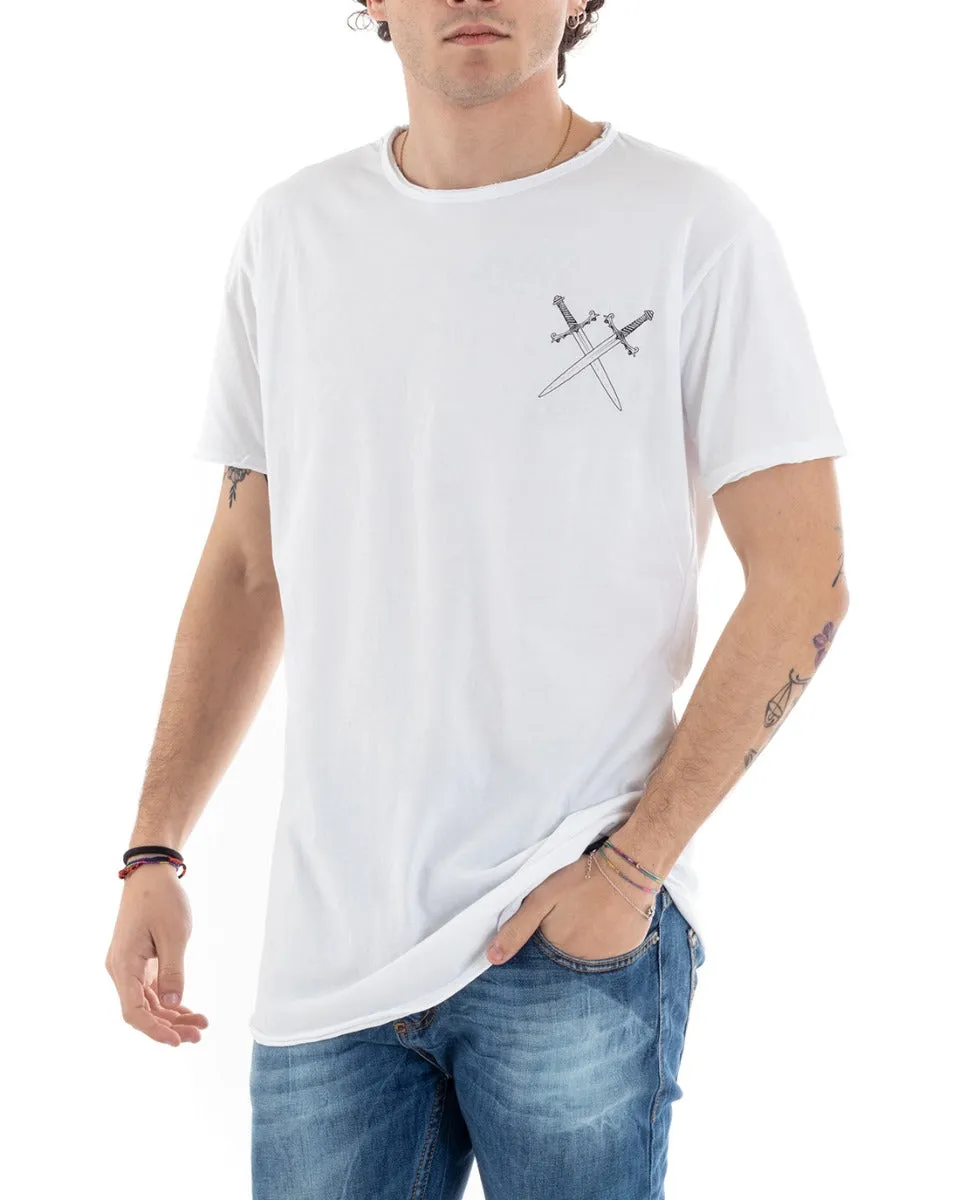 T-Shirt Uomo Bianca Girocollo Stampa Rosa Scritta Manica Corta GIOSAL