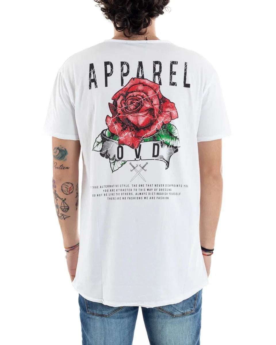 T-Shirt Uomo Bianca Girocollo Stampa Rosa Scritta Manica Corta GIOSAL