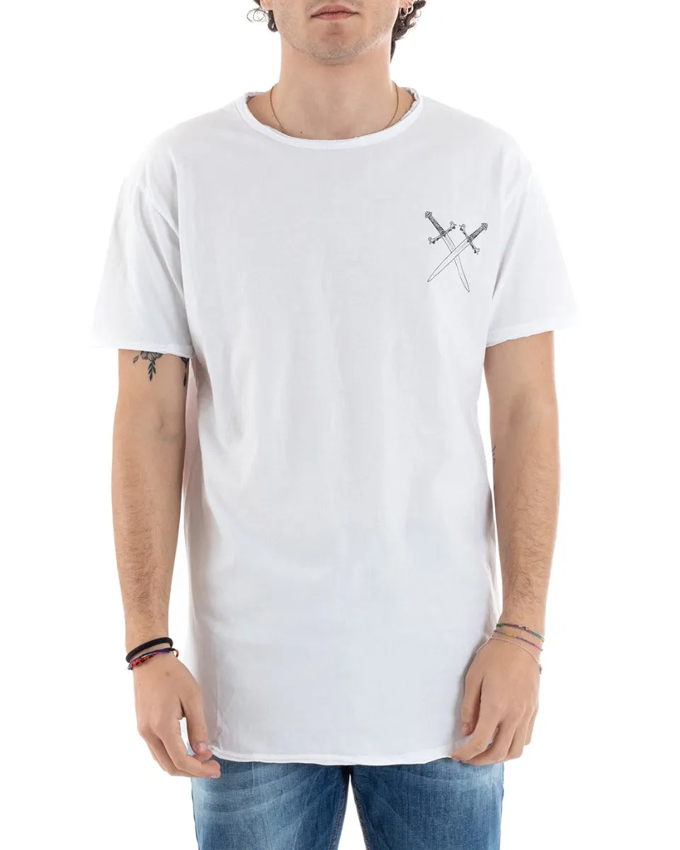 T-Shirt Uomo Bianca Girocollo Stampa Rosa Scritta Manica Corta GIOSAL