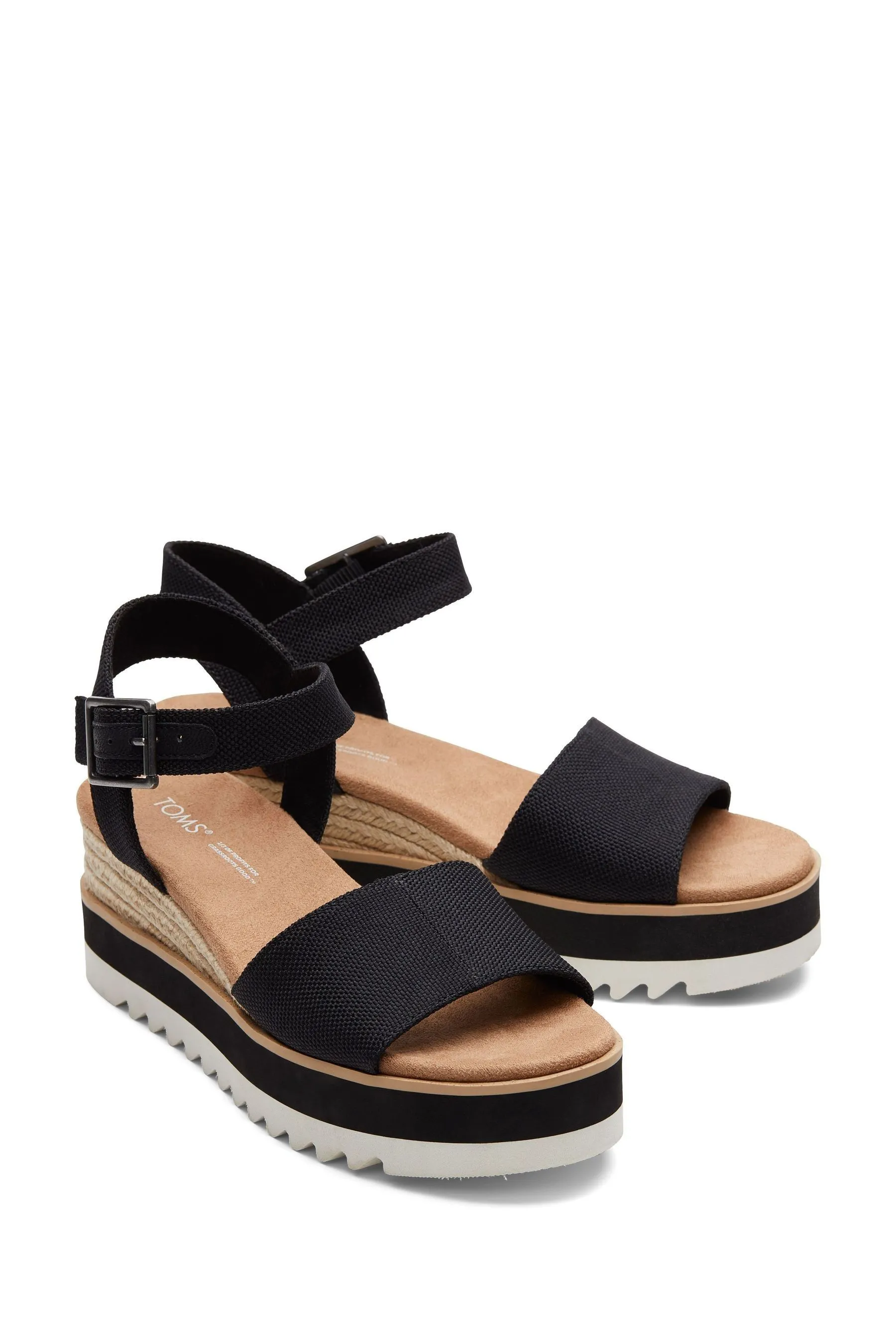 TOMS Diana Wedge Sandals in Black - Tela    