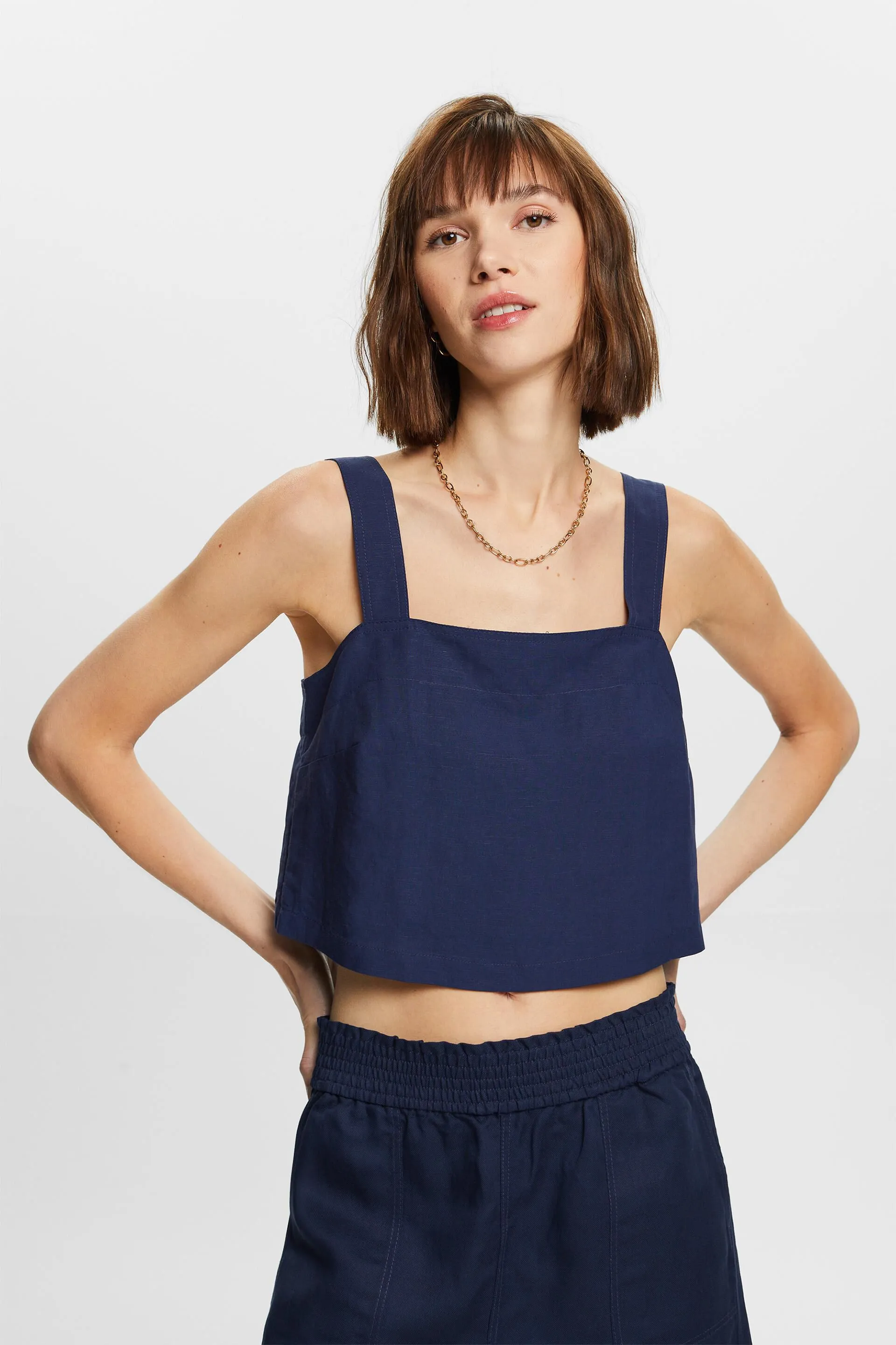 Top a camicetta cropped, misto lino
