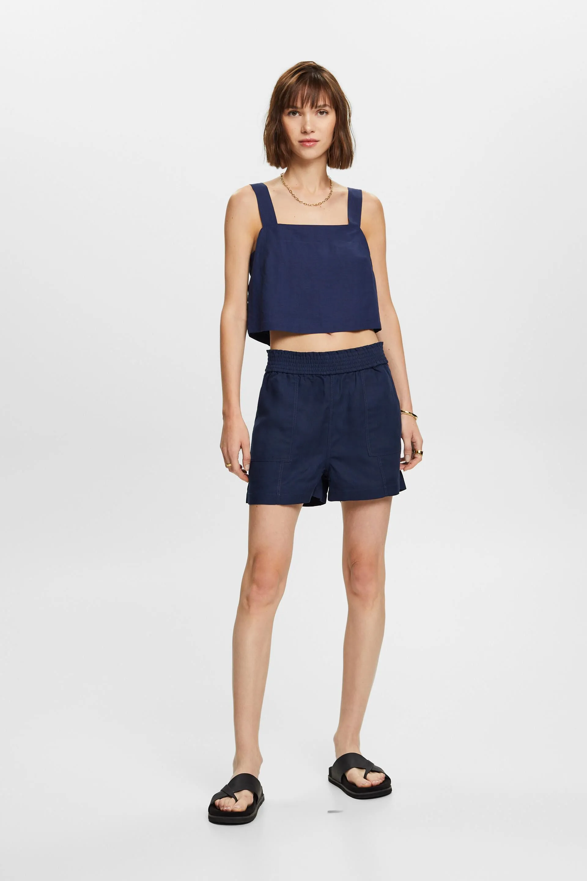 Top a camicetta cropped, misto lino