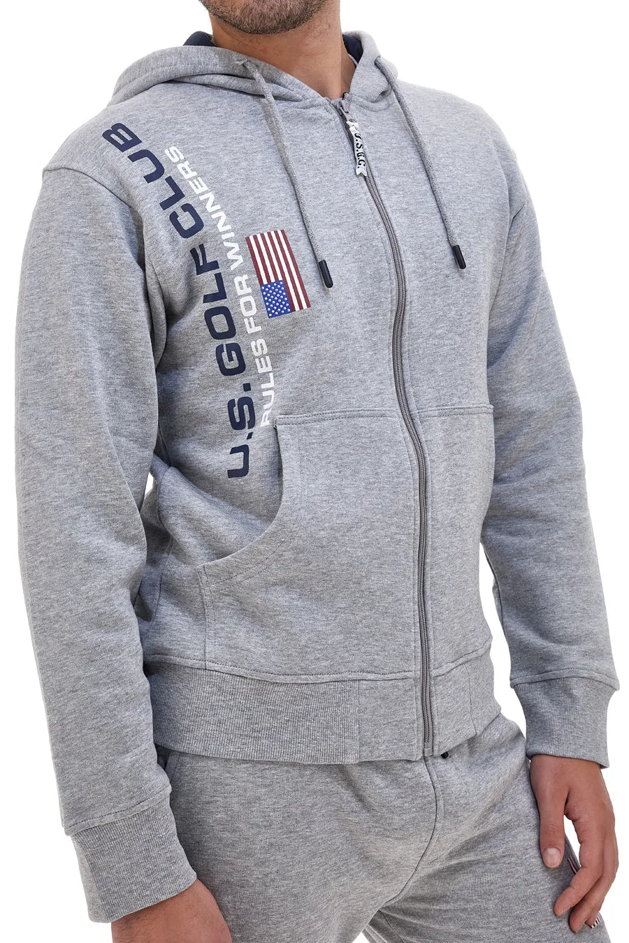   US GOLF CLUB Felpa con cappuccio grigia e zip frontale US GOLF CLUB 1279