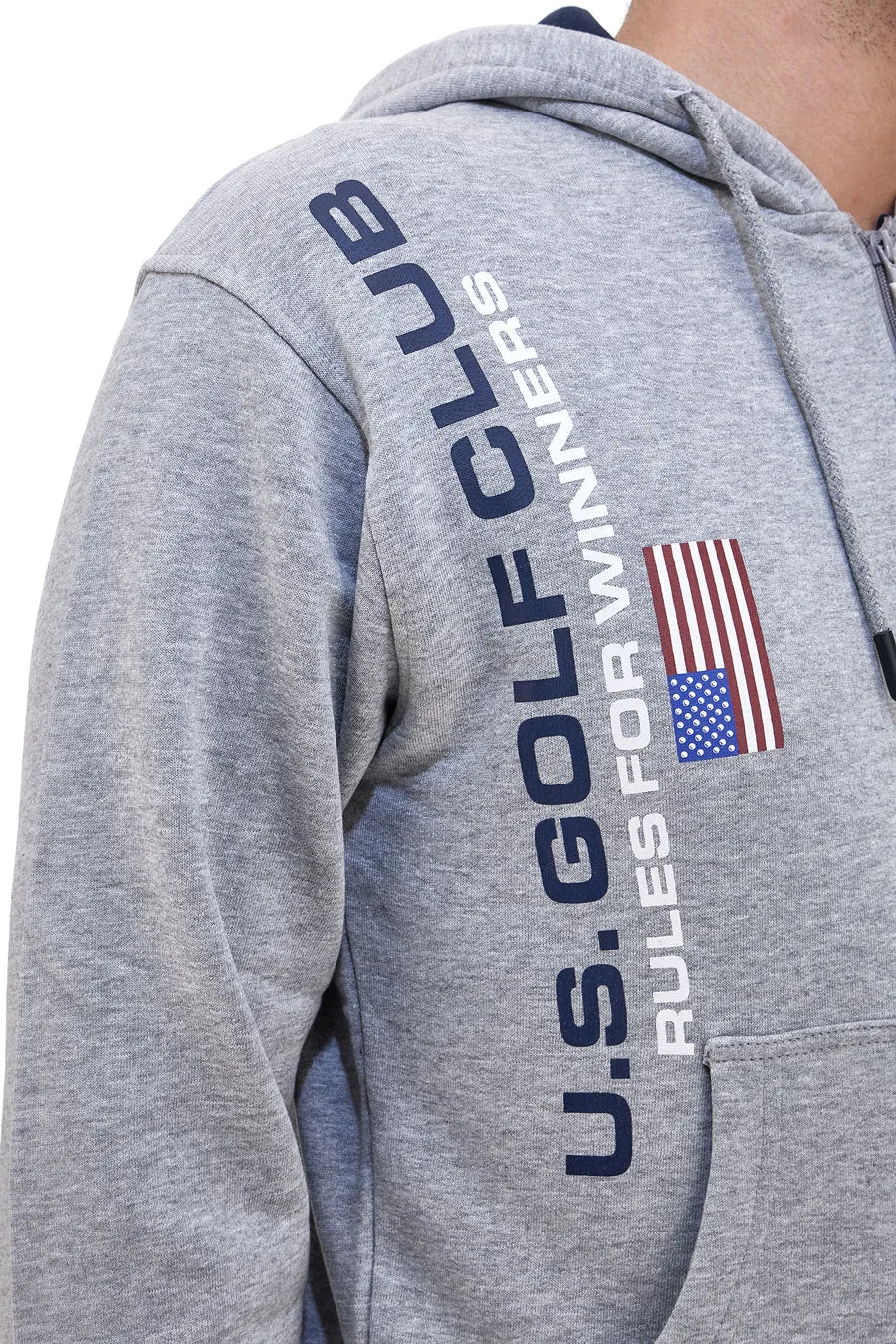   US GOLF CLUB Felpa con cappuccio grigia e zip frontale US GOLF CLUB 1279