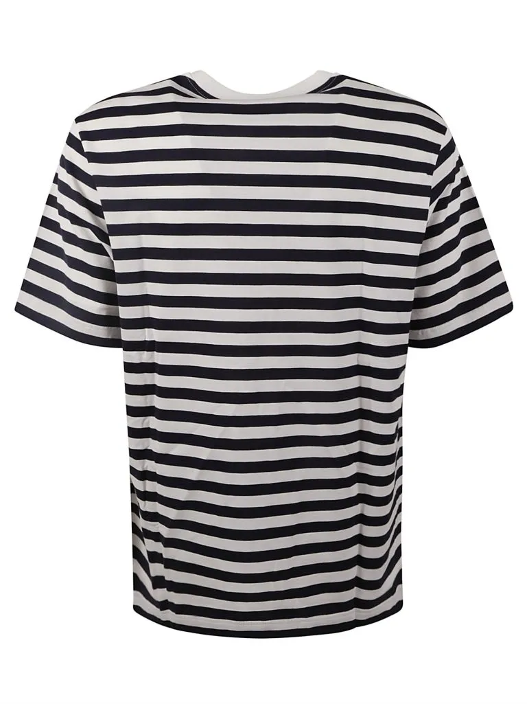 VERSACET-SHIRT STRIPED JERSEY FABRIC + EMBROIDERED VERSACE NAUTICAL EMBLEM White+Navy Blue