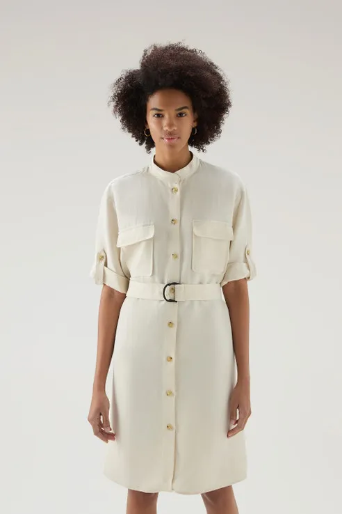 Vestito Utility in misto lino                                                                                Milky Cream