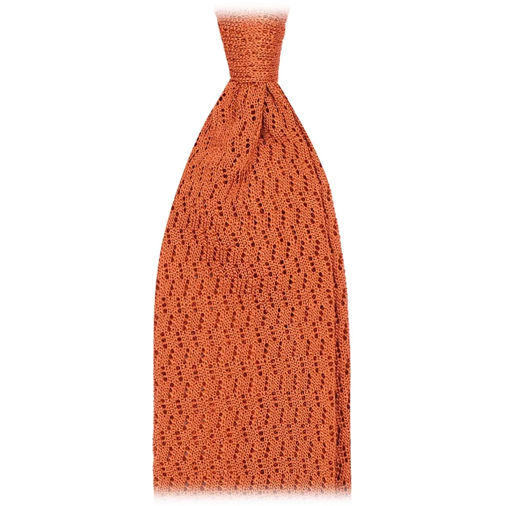Viola Milano - Cravatta in Seta con Motivo a Zig Zag a Maglia - Arancione - Handmade in Italy - Luxury Exclusive Collection