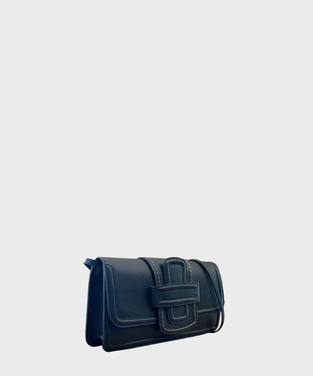 Visona California Linda borsa baguette con tracolla pelle nero