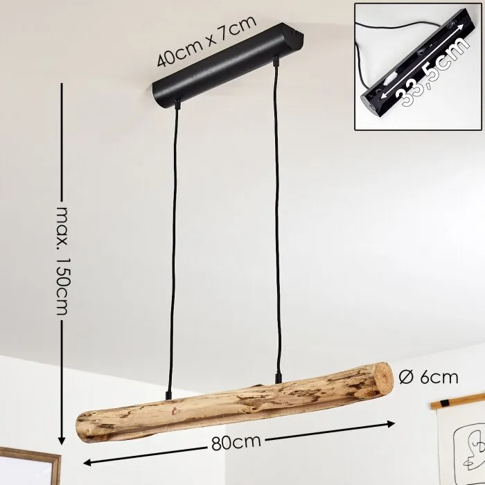 Winterthur Lampada a Sospensione LED Legno chiaro, Nero, 1-Luce