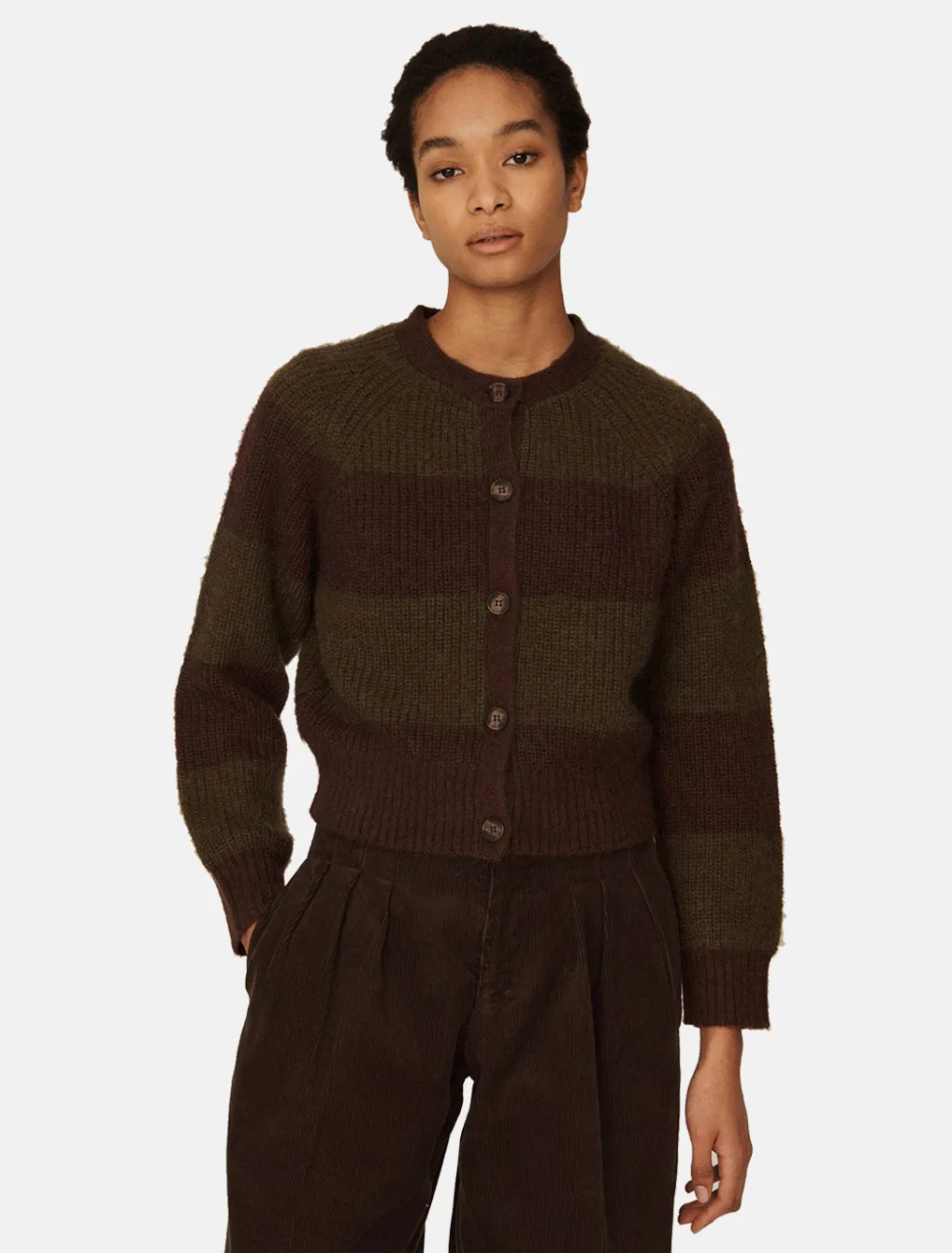 YMC Foxtail Alpace Cardigan Green Brown