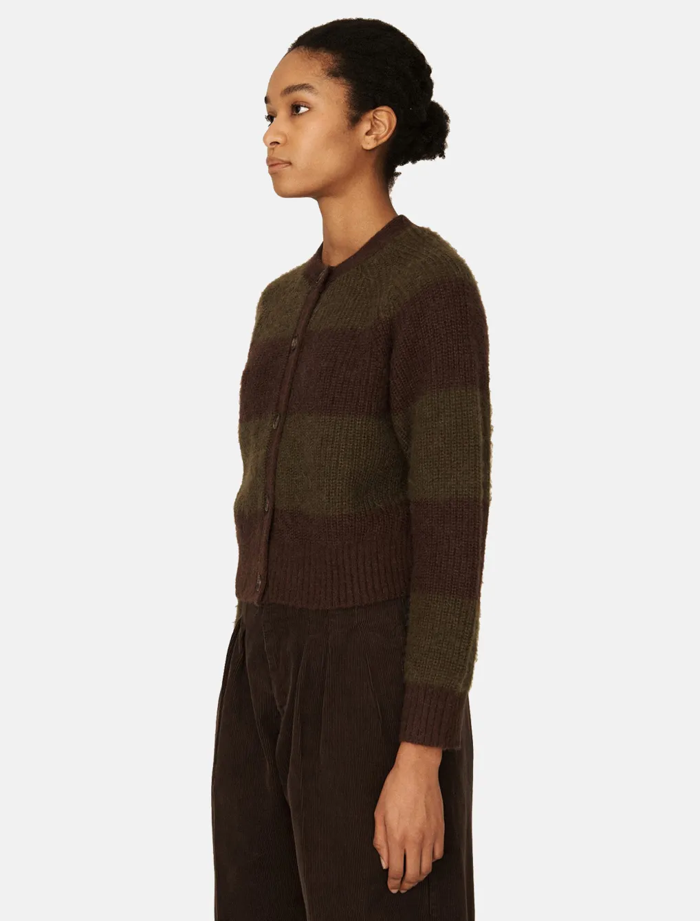 YMC Foxtail Alpace Cardigan Green Brown