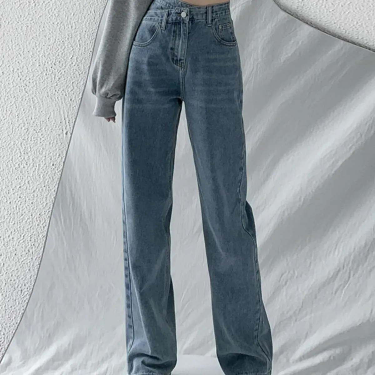 Zoki Jeans a vita alta Donna Moda Pantaloni larghi irregolari Streetwear Tasche larghe Pantaloni denim casual Pantaloni retrò