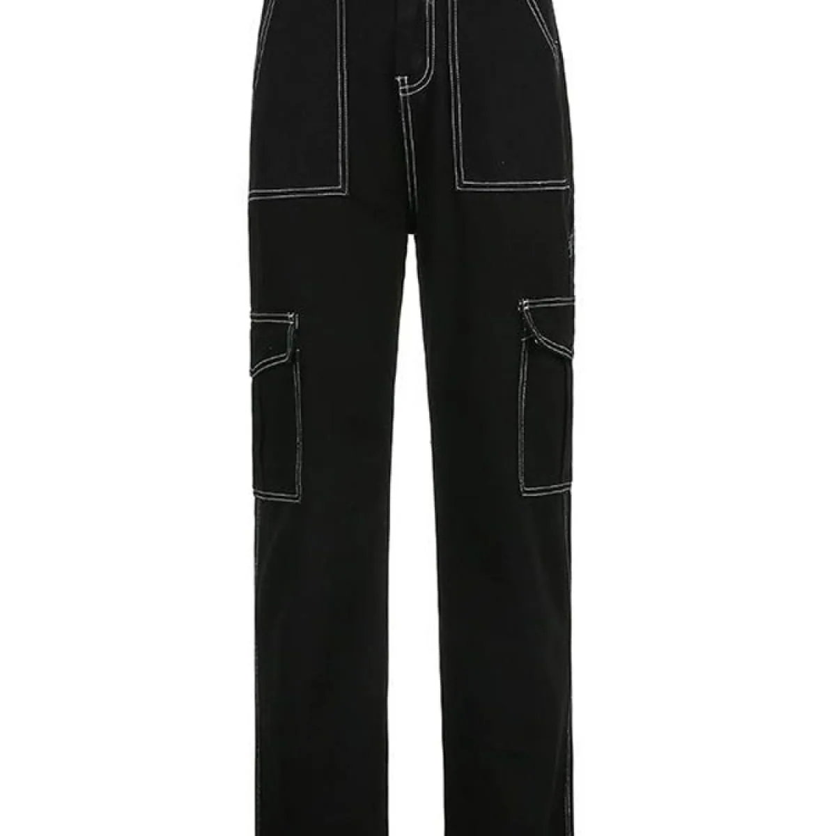 Zoki Streetwear Jeans cargo da donna tasche a molla pantaloni in denim nero a vita alta pantaloni larghi da donna larghi alla mo